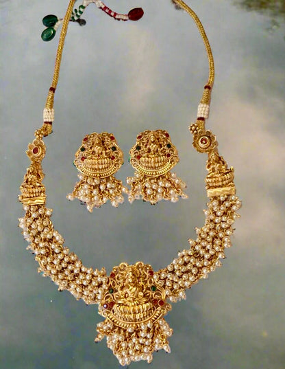 Maa Luxmi Temple Design 1Gram Gold Plated Necklace Set