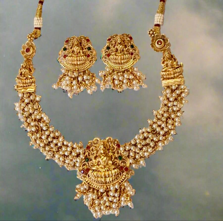 Temple Design one Gram Gold Plated Necklace Set