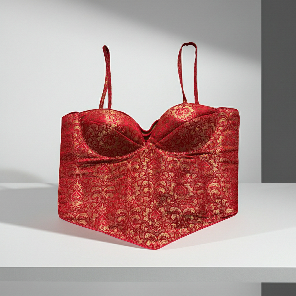 Red Silk Corset Blouse – Luxe Statement Piece