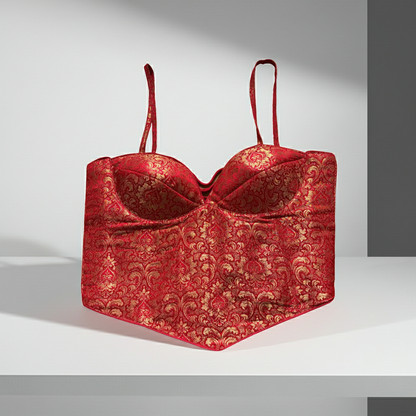 Red Silk Corset Blouse – Luxe Statement Piece