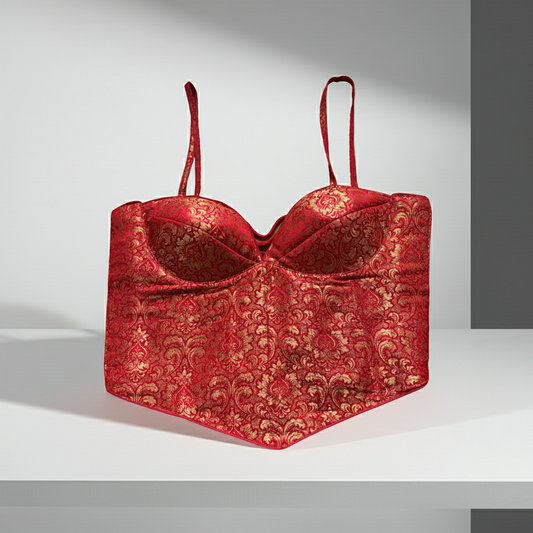 Red Silk Corset Blouse – Luxe Statement Piece