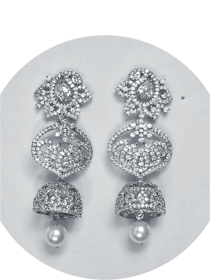 Triple Layered Statement  American Diamond Earrings