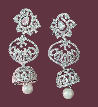 Triple Layered Statement  American Diamond Earrings