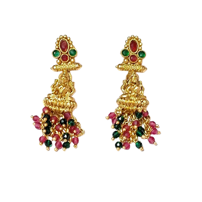Maa Laxmi Temple Design Red Green Gold Plate Necklace Set