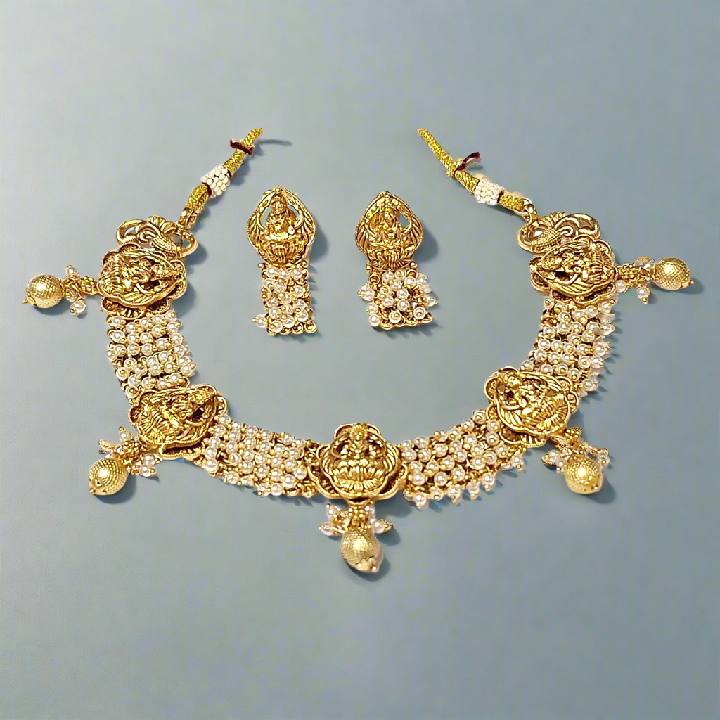 Temple Design Gold Plated Necklace Set