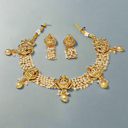 Temple Design Gold Plated Necklace Set