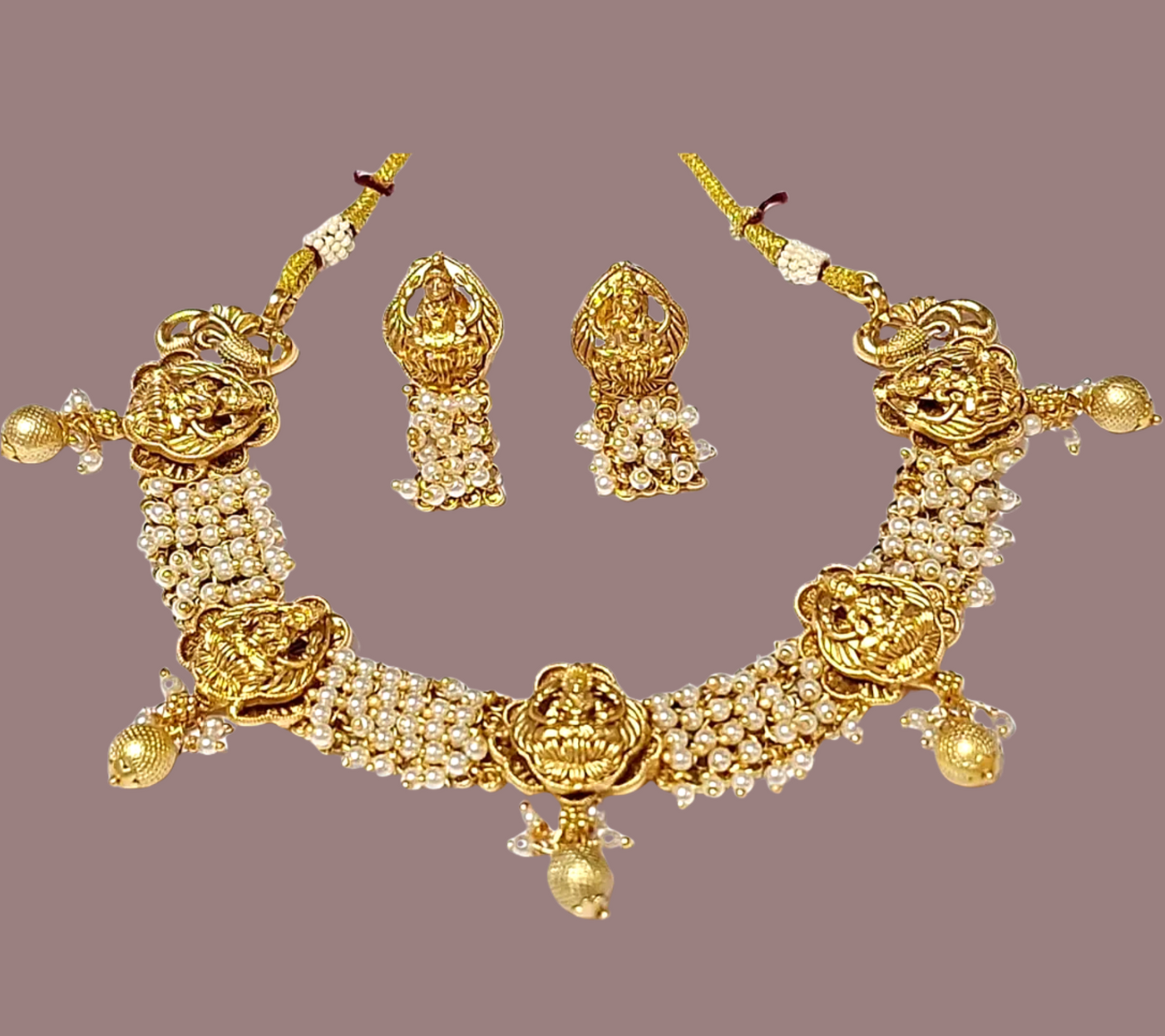 Temple Design Gold Plated Necklace Set