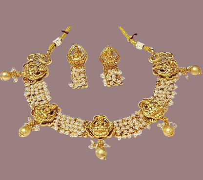 Temple Design Gold Plated Necklace Set