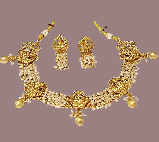 Temple Design Gold Plated Necklace Set