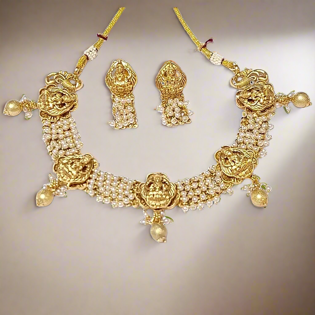 Temple Design Gold Plated Necklace Set