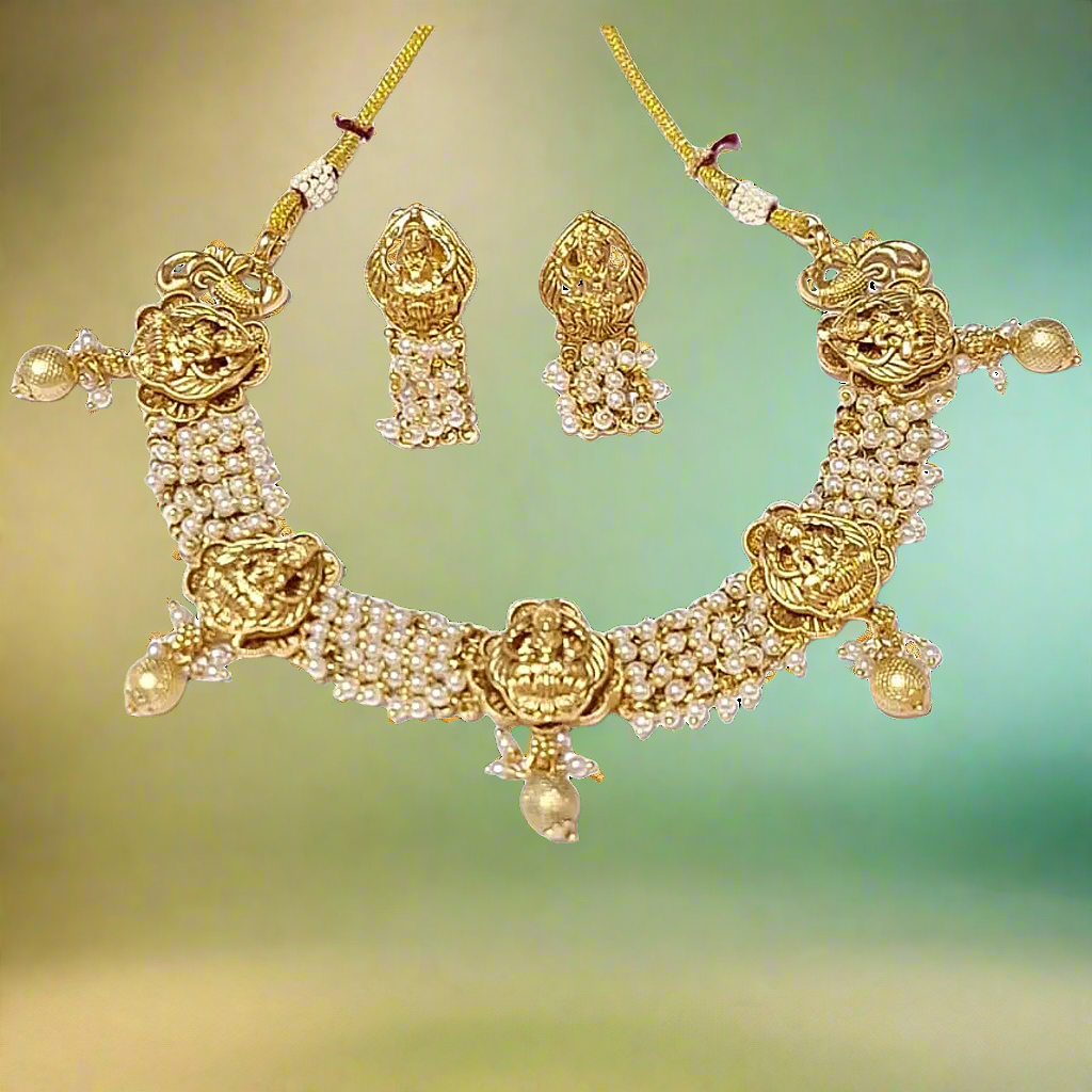Temple Design Gold Plated Necklace Set