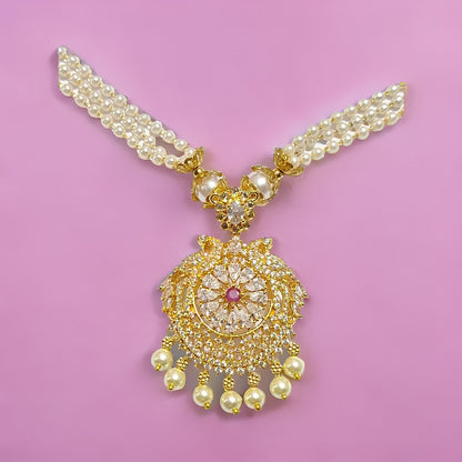 Pearl American Diamond 1 gram Gold plated Long NecklaceSet