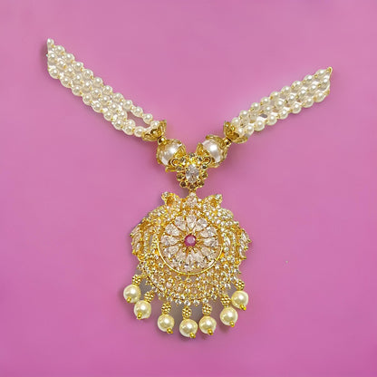 Pearl American Diamond 1 gram Gold plated Long NecklaceSet