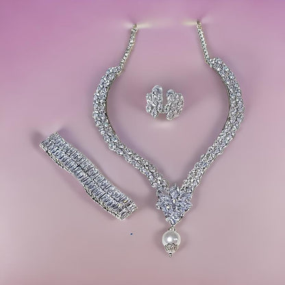 American Diamond Stainless Steel Anti Tarnish Necklace Set with Bracelet Combo