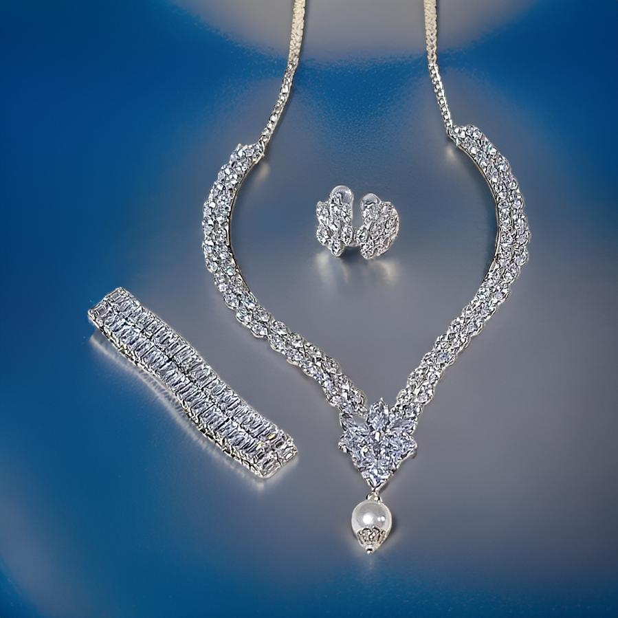 American Diamond Stainless Steel Anti Tarnish Necklace Set with Bracelet Combo