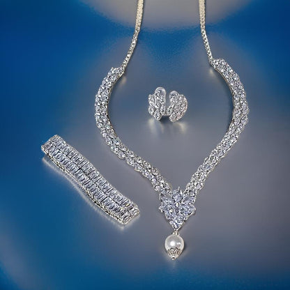 American Diamond Stainless Steel Anti Tarnish Necklace Set with Bracelet Combo