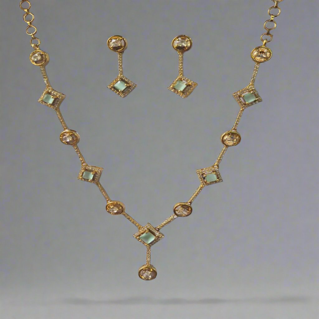 Turquoise Green Necklace Set with matching color Earrings