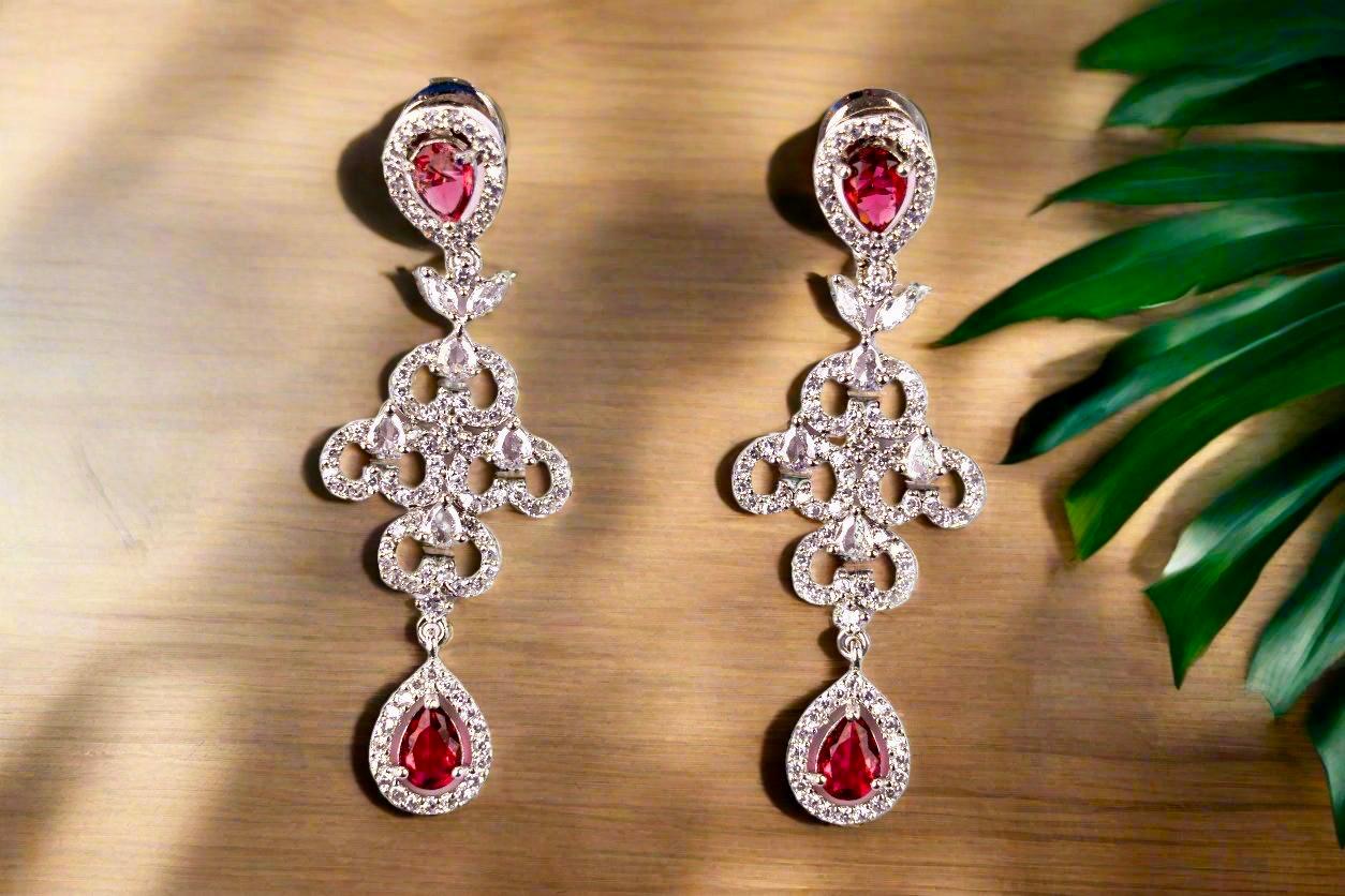 Pink Ruby American Diamond Necklace Set with matching earrings