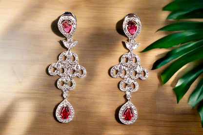 Pink Ruby American Diamond Necklace Set with matching earrings