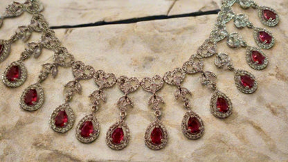Pink Ruby American Diamond Necklace Set with matching earrings