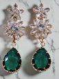 Green Stone Anti Tarnish American Diamond Statement Earrings