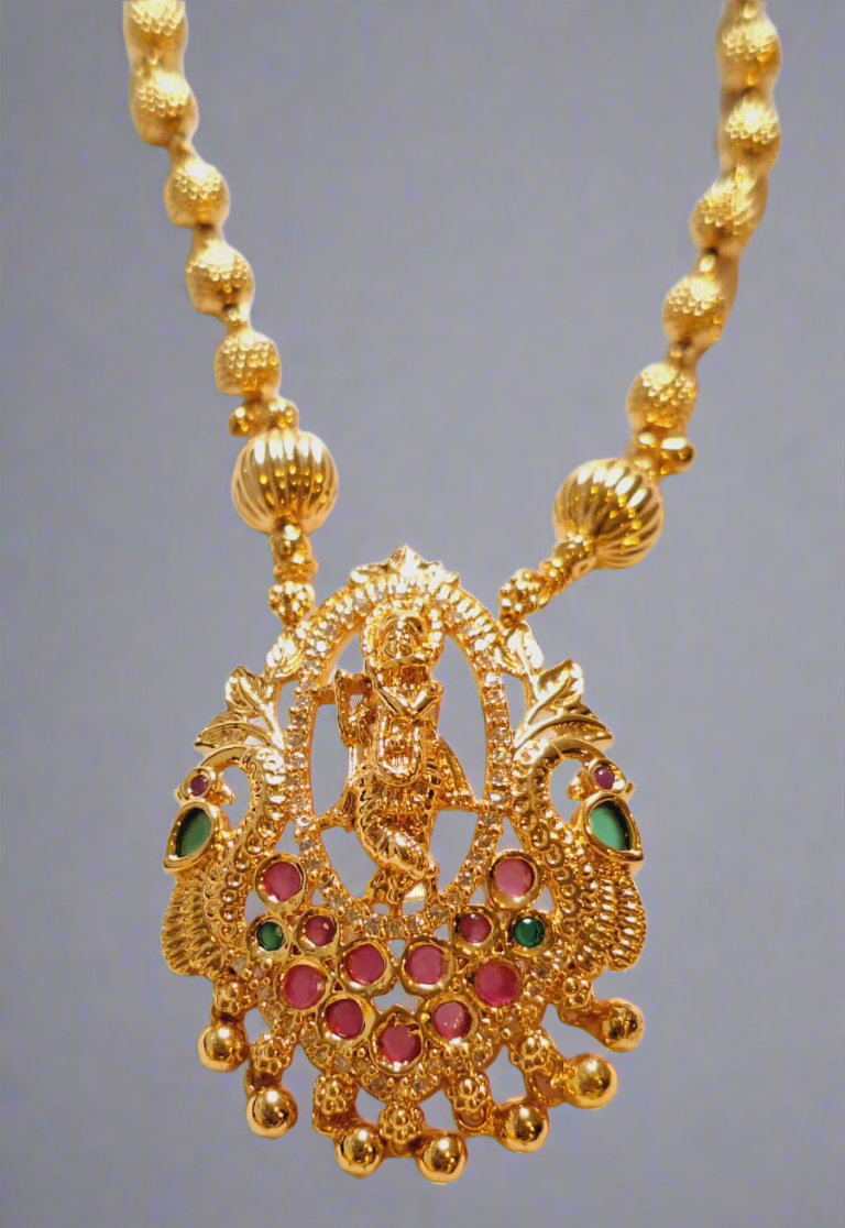 Krishna Temple Design 1.5 Gram Gold Plated Necklace