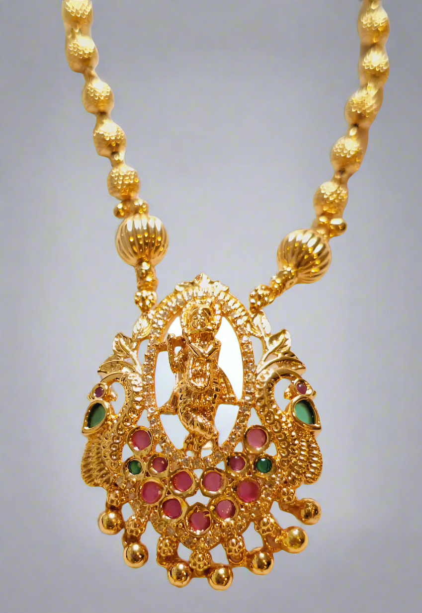 Krishna Temple Design 1.5 Gram Gold Plated Necklace