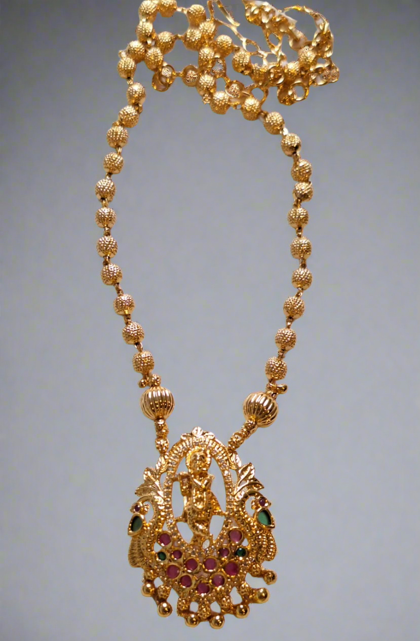 Krishna Temple Design 1.5 Gram Gold Plated Necklace