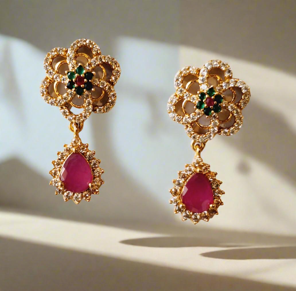 Pink Ruby| Green Stones| American Diamonds Necklace Set