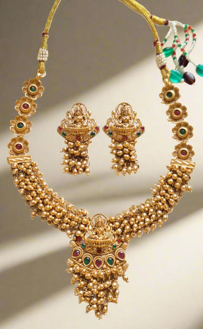 Traditional Goddess Lakshmi Motif 1.5 Gram Gold Plated Necklace Set