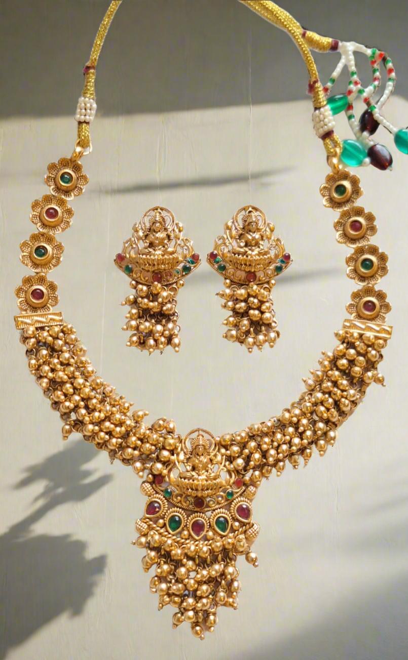 Traditional Goddess Lakshmi Motif 1.5 Gram Gold Plated Necklace Set