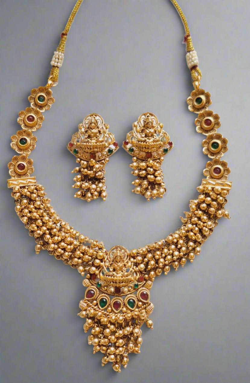 Traditional Goddess Lakshmi Motif 1.5 Gram Gold Plated Necklace Set