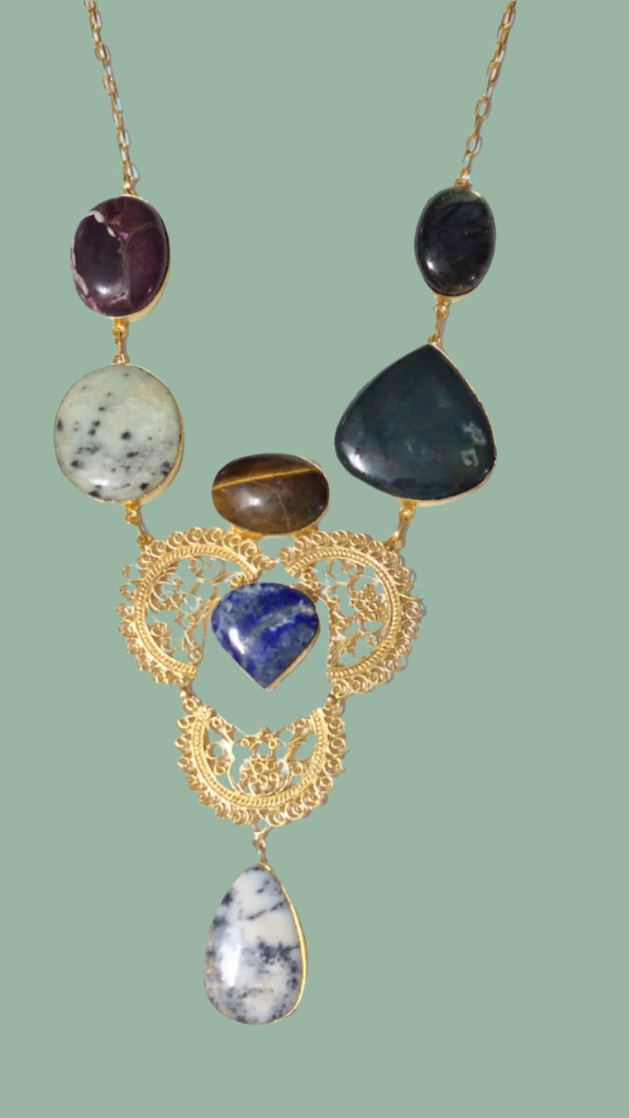 Antique Marble Stone Brass Gold Plated Necklace set