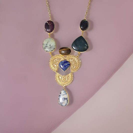 Antique Marble Stone Brass Gold Plated Necklace set