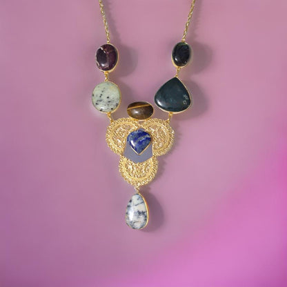 Antique Marble Stone Brass Gold Plated Necklace set