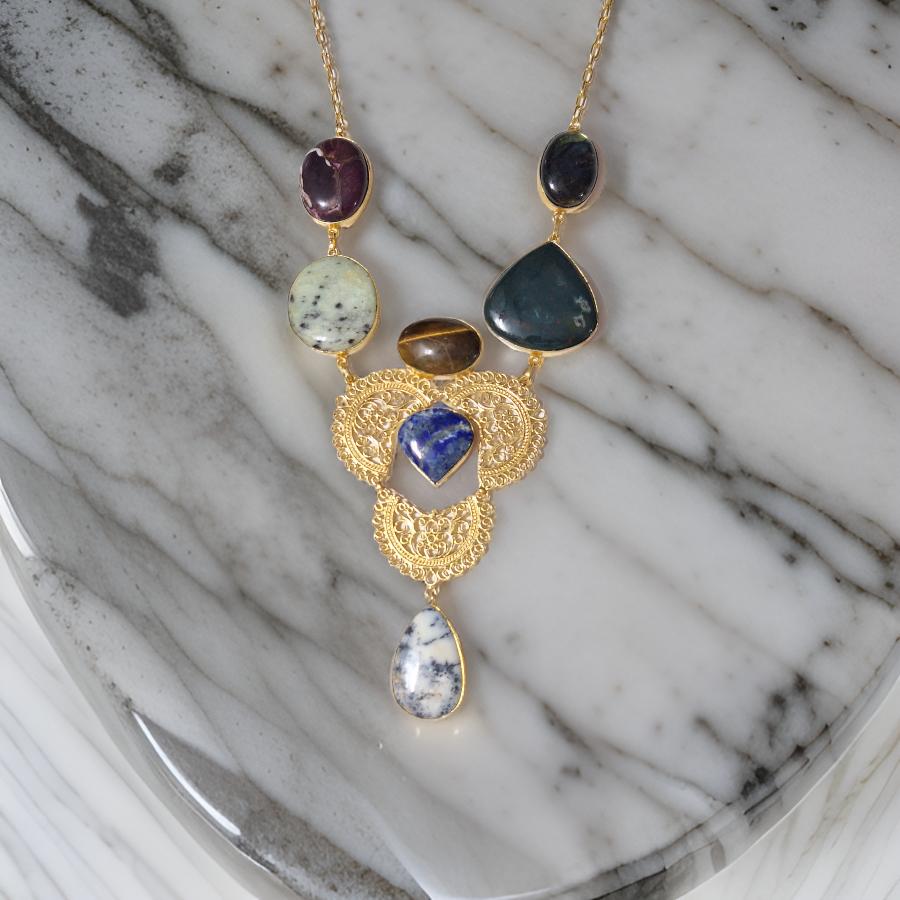 Antique Marble Stone Brass Gold Plated Necklace set