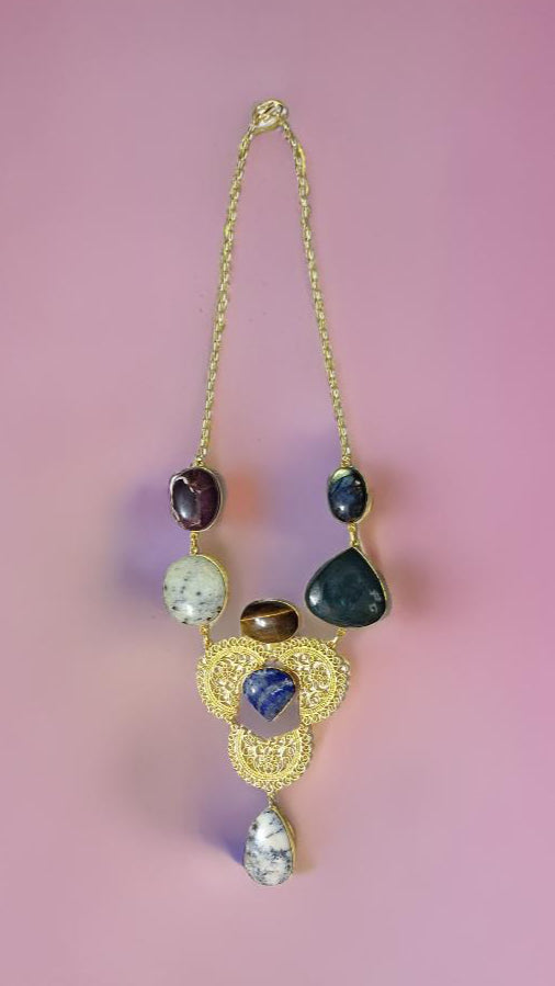 Antique Marble Stone Brass Gold Plated Necklace set