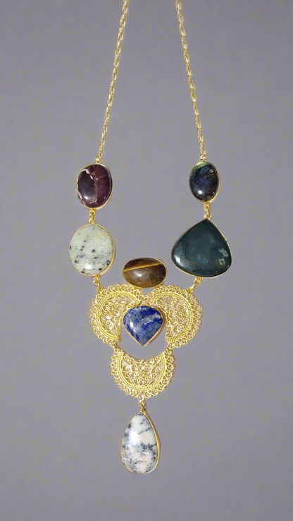 Antique Marble Stone Brass Gold Plated Necklace set