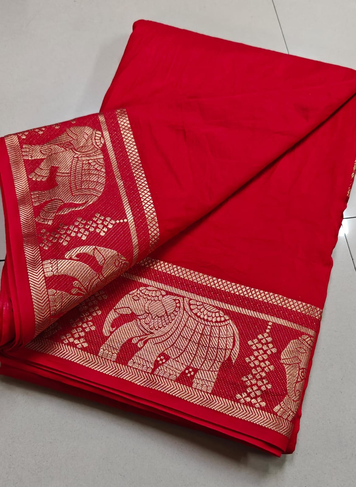 Elegant Red Viscose Silk Saree crafted from premium 120 GSM fabric