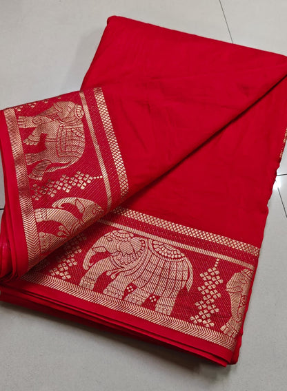 Elegant Red Viscose Silk Saree crafted from premium 120 GSM fabric