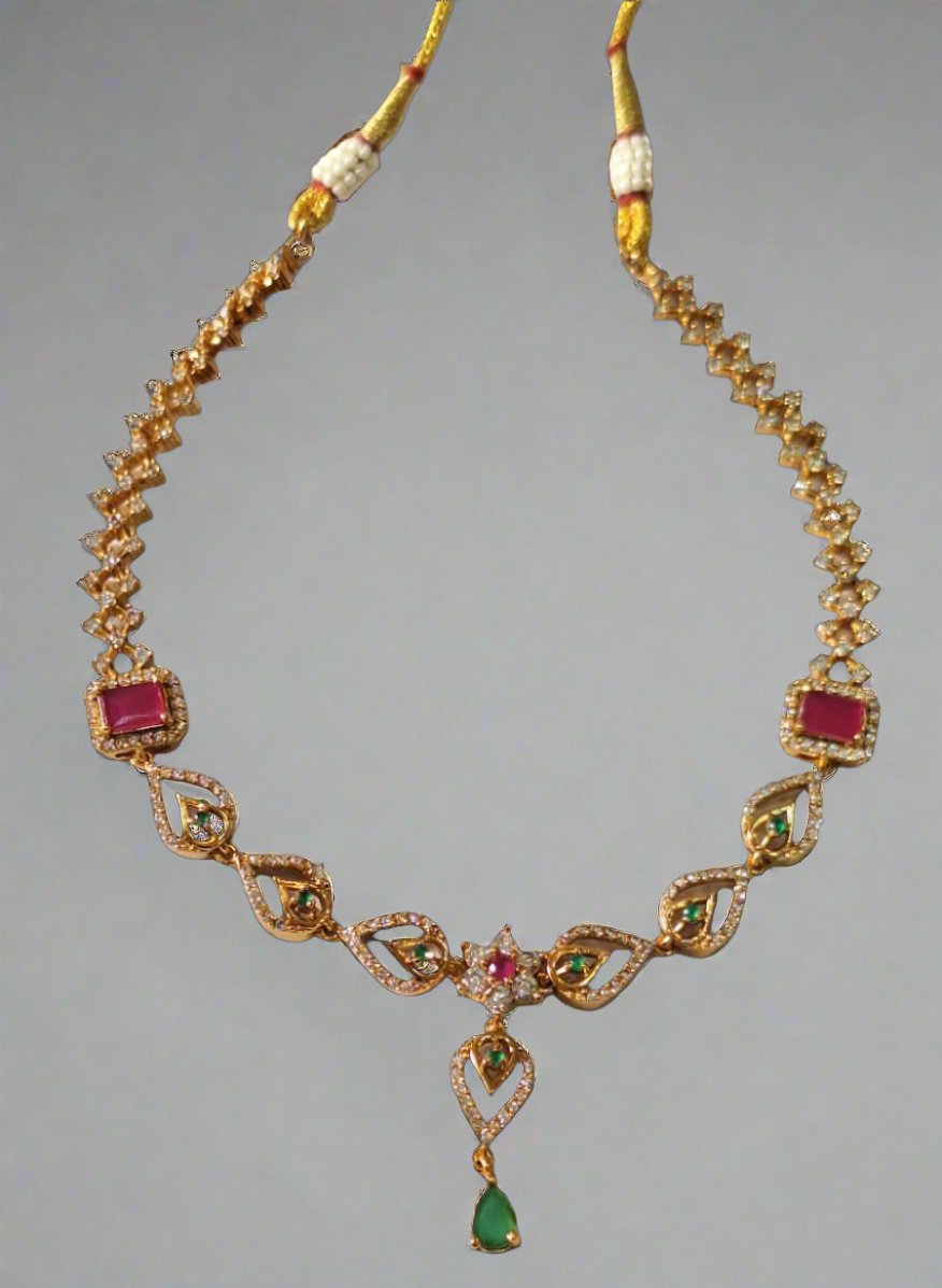 Pink & Green Ruby Gold-Plated Necklace Set.