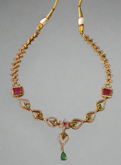 Pink & Green Ruby Gold-Plated Necklace Set.
