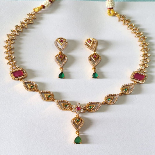 Pink & Green Ruby Gold-Plated Necklace Set.