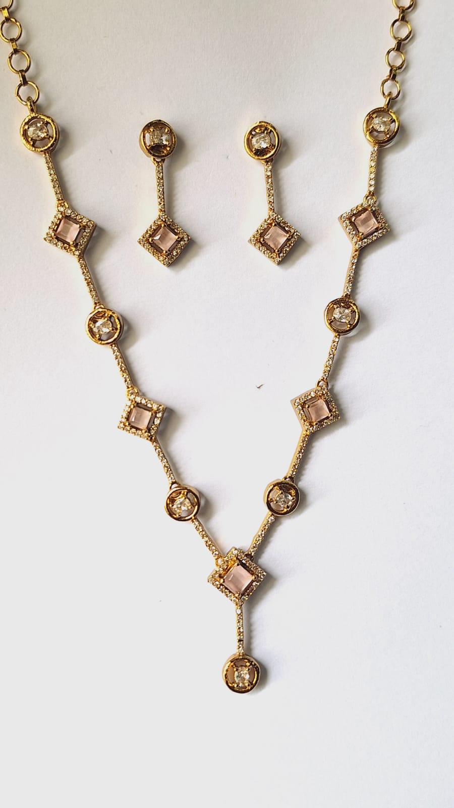 Pink Necklace Set with matching color Earrings