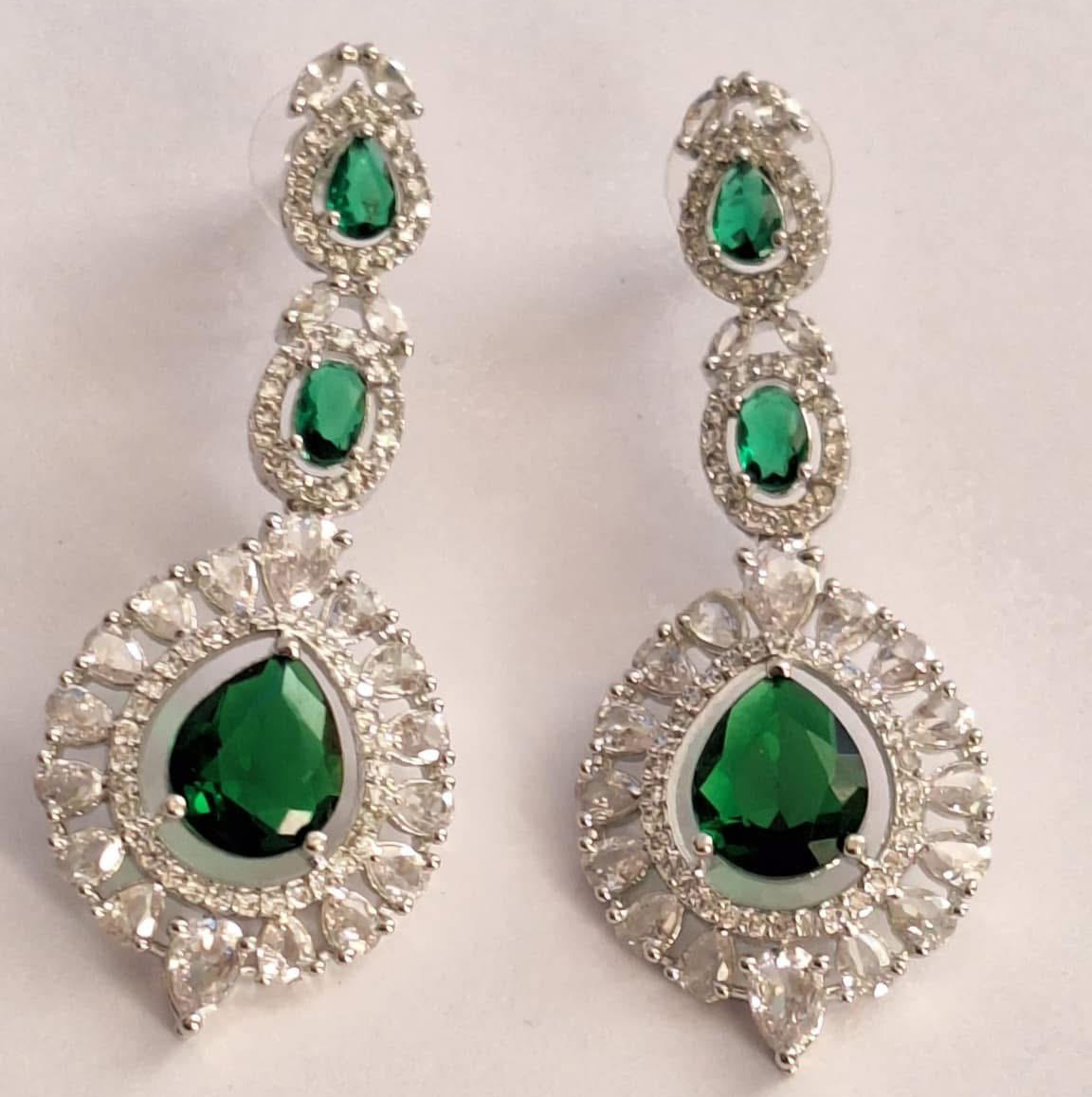 Double Layer Green Ruby American Diamond Necklace Set