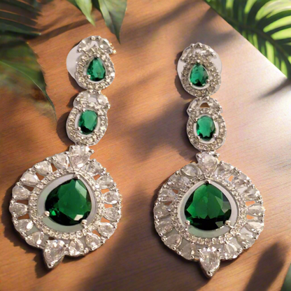 Double Layer Green Ruby American Diamond Necklace Set