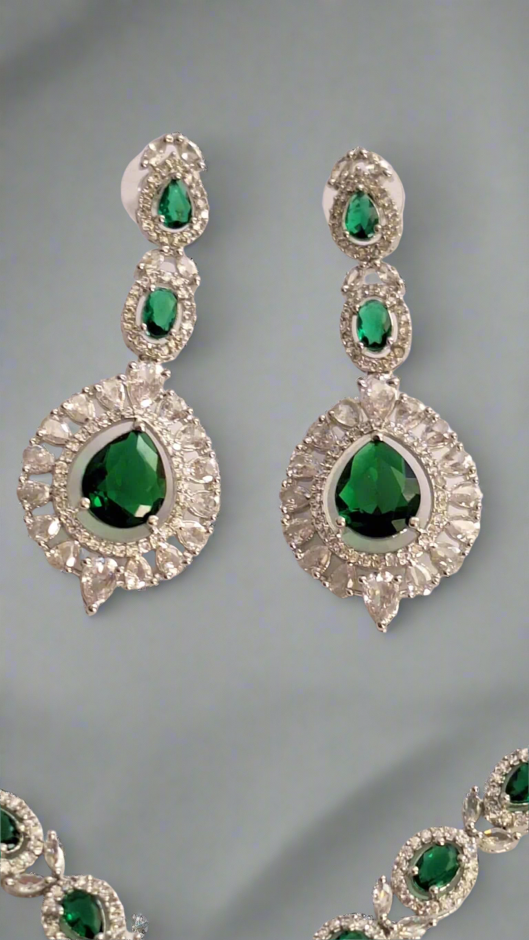 Double Layer Green Ruby American Diamond Necklace Set