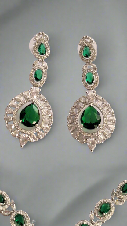 Double Layer Green Ruby American Diamond Necklace Set