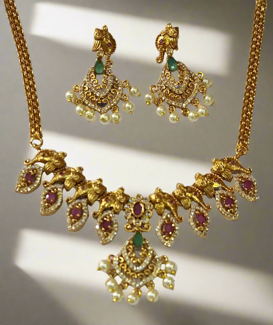 Elephant Design Necklace Set with Matching Earrings