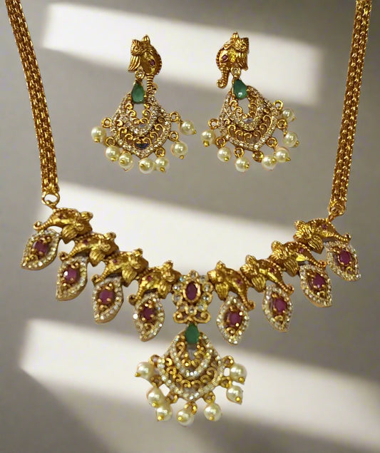 Elephant Design Necklace Set with Matching Earrings